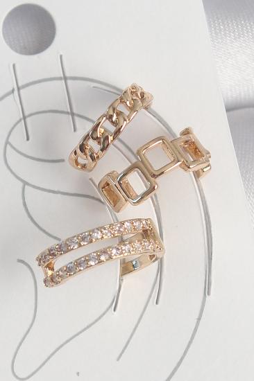 Pirinç Gold Renk Zirkon Taşlı Kare Zincir Model Kadın Kıkırdak Küpe