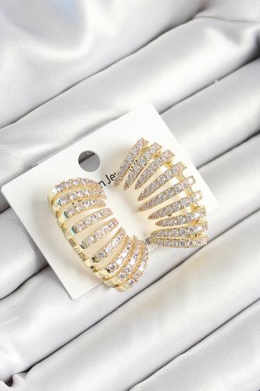 Pirinç Zirkon Taşlı Çoklu Görünümlü Model Gold Renk Kadın Küpe