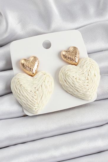 Krem Kalp Figürlü Hasır Örgü Model Gold Renk Kadın Küpe