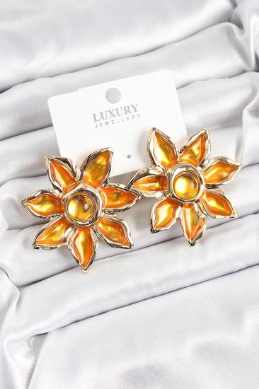 Pirinç Mineli Alevli Çiçek Model Gold Renk Kadın Küpe