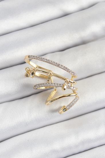 Pirinç Zirkon Taşlı Sıkıştırma Sağ Kıkırdak Gold Renk Kadın Küpe