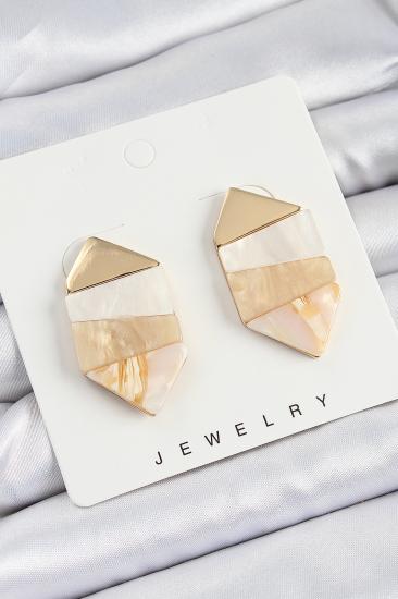 Pirinç Mermer Desenli Vintage Geometrik Model Gold Renk Kadın Küpe