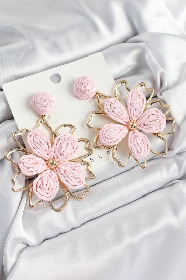 Pirinç Pembe Çiçek Model Gold Renk Kadın Hasır Küpe