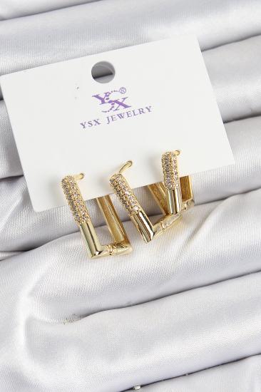 Pirinç Zİrkon Taşlı Dikdörtgen Model Gold Renk 3’lü Kadın Küpe