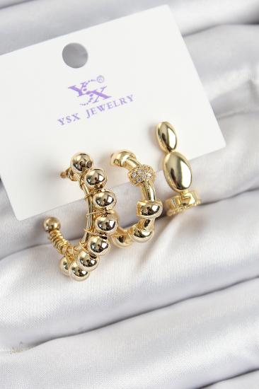 Pirinç Zİrkon Taşlı Halka Model Gold Renk 3’lü Kadın Küpe