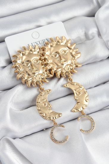Pirinç Zirkon Taşlı Sallantılı Güneş Model Gold Renk Kadın Küpe