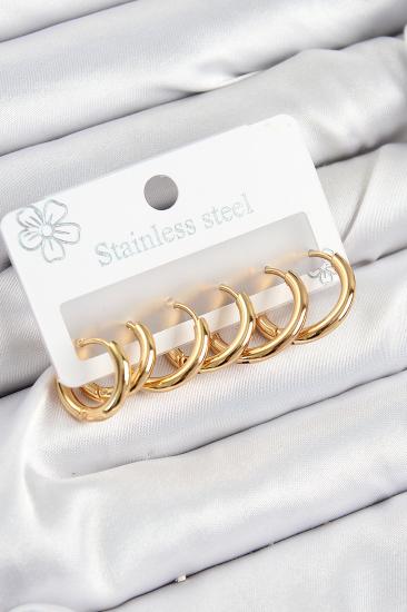316L Çelik Halka Model Gold Renk 3’lü Set Kadın Küpe