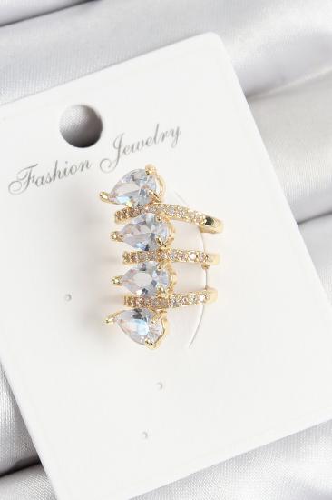 Pirinç Zirkon Taşlı Damla Model Gold Renk Sağ Kıkırdak Küpe