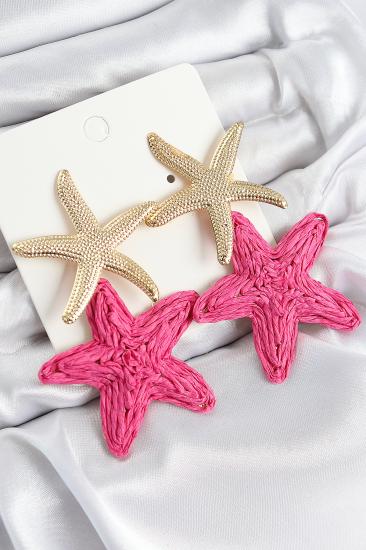 Pirinç Sallantılı Pembe Deniz Yıldızı Model Gold Renk Hasır Küpe