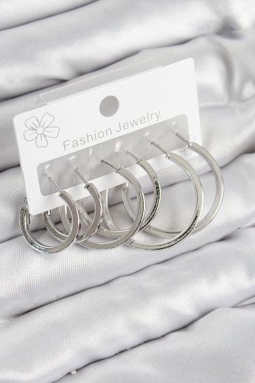 Pirinç Halka Model Gümüş Renk Kadın Set Küpe