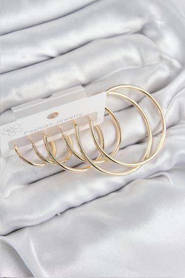 Pirinç Halka Model Gold Renk Kadın Set Küpe
