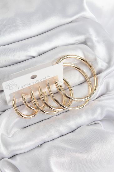 Pirinç Halka Model Gold Renk Kadın Set Küpe