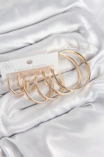 Pirinç Halka Model Gold Renk Kadın Set Küpe