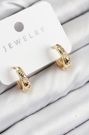 Pirinç Zirkon Taşlı Halka Model Gold Renk Kadın Küpe