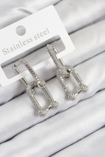 Pirinç Zirkon Taşlı Tifany Model Gümüş Renk Kadın Küpe