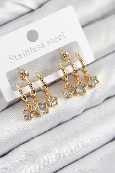 Pirinç Zirkon Taşlı Sallantılı Yıldız Model Gold Renk Kadın Küpe