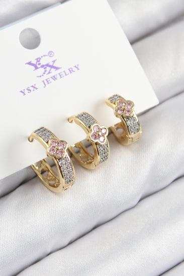 Pirinç Zirkon Taşlı 3’lü Halka Yonca Model Gold Ve Gümüş Renk Kadın Küpe