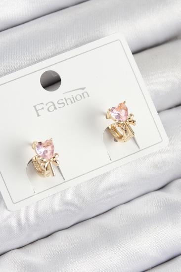 Pirinç Zirkon Taşlı Fiyonklu Kalp Model Gold Renk Çocuk Küpe