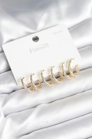 Pirinç Gold Renk Kemik Halka Model 925 Ayar Gümüş Çivili Kadın Küpe Seti