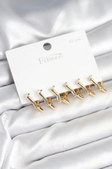 Yıldız Model Gold Renk 925 Ayar Gümüş Çivili Kadın Küpe Seti