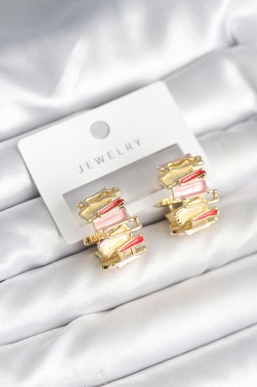 Mineli Karışık Renkli Gold Pirinç Kadın Küpe