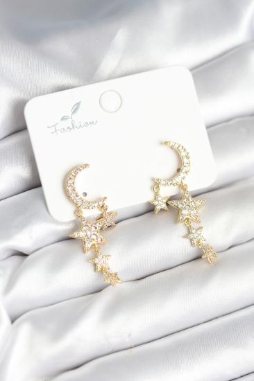 Ay ve Yıldız Model Gold Renk Pirinç Kadın Küpe