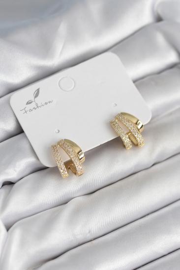 Zirkon Taşlı Gold Renk Kadın Küpe