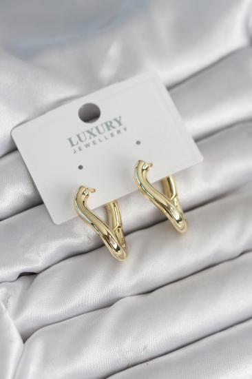 Gold Renk Eğik Halka Model Pirinç Kadın Küpe