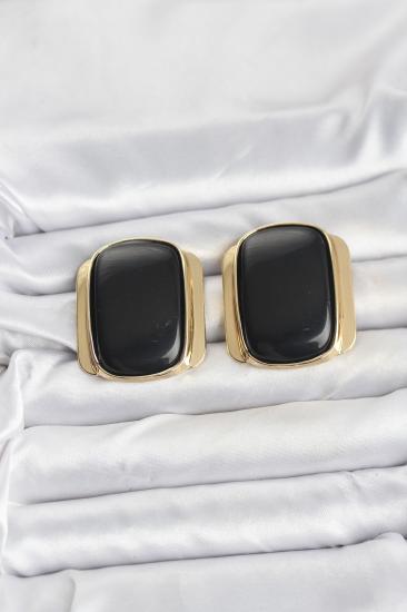 Pirinç Gold Renk Siyah Plaka Vintage Kadın Küpe