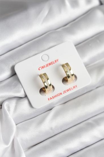 14K Gold Renk Kaplama Zirkon Taşlı Halka Model CM Kadın Küpe