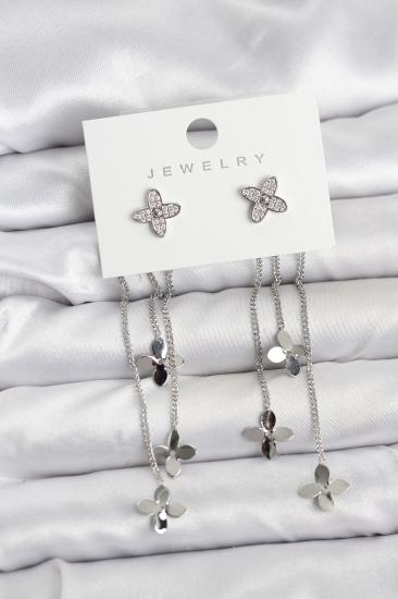 Lotus Model Gümüş Renk Pirinç Sallantılı Kadın Küpe