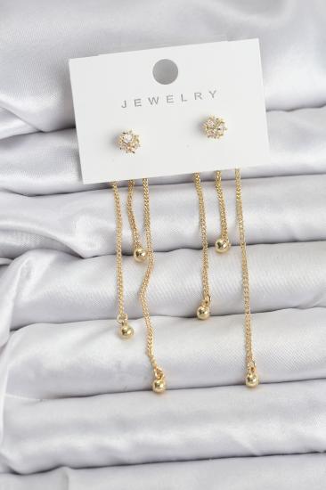 Topçuk Model Gold Renk Pirinç Sallantılı Kadın Küpe Seti