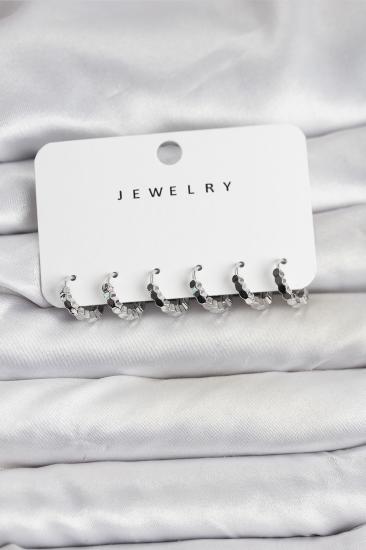 Gümüş Renk Pirinç Minimal Petek Detaylı Kadın Küpe Seti