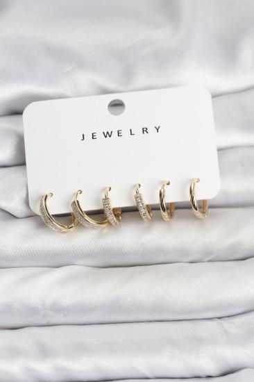 Zirkon Taşlı Gold Renk Pirinç Kadın Küpe Seti