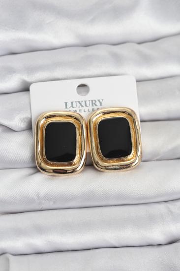 Siyah Mineli Kare Gold Renk Vintage Kadın Küpe