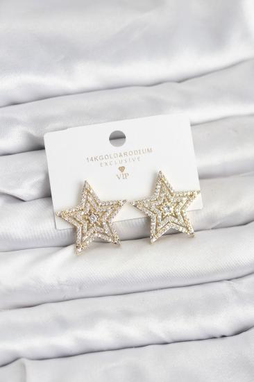 Gold Renk Pirinç Zirkon Taşlı Yıldız Model Kadın Küpe