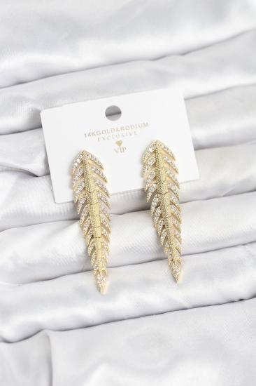 Pirinç Gold Renk Balık Sırtı Model Zirkon Taşlı Kadın Küpe