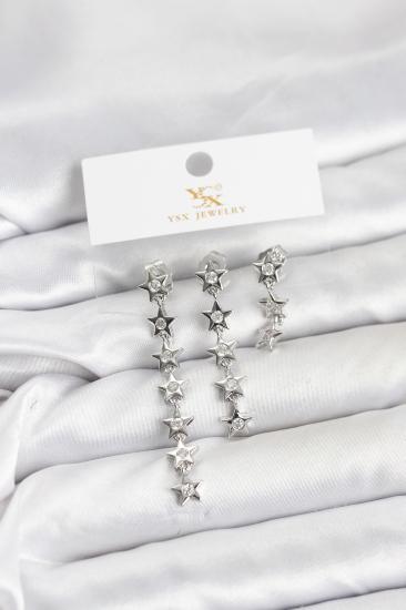 Pirinç Gümüş Renk Yıldız Model YSX Trio Küpe Seti