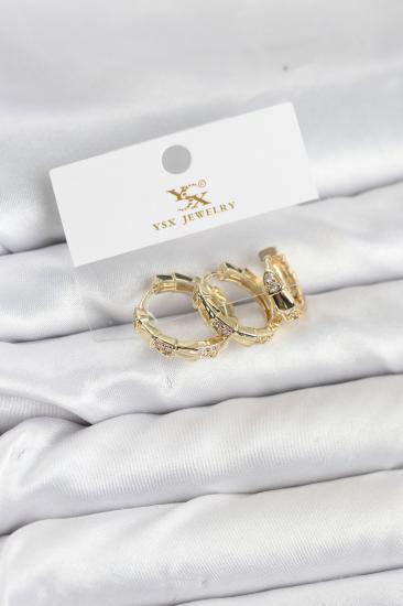 Pirinç Gold Renk Zirkon Taşlı Halka Yılan Model YSX Trio Küpe Seti