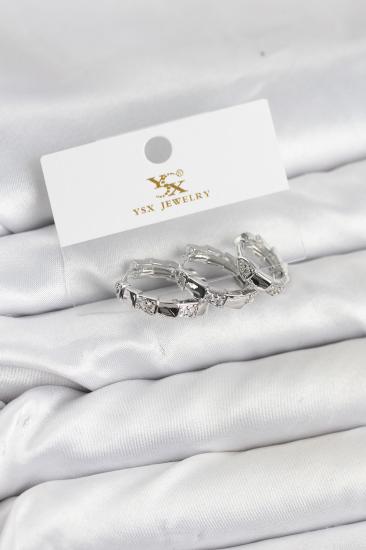 Pirinç Gümüş Renk Zirkon Taşlı Halka Yılan Model YSX Trio Küpe Seti