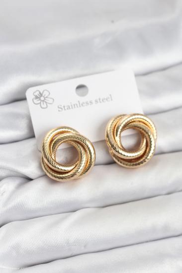 316L Çelik Gold Renk Lazerli Sarmal Halka Kadın Küpe