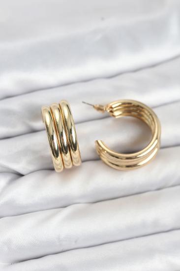 3’lü Görünüm 316L Çelik Gold Renk Kadın Küpe