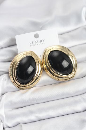 Pirinç Siyah Badem Model Vintage Gold Kadın Küpe