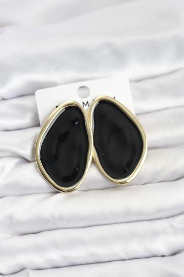 Pirinç Siyah Mineli Damla Model Vintage Plaka Kadın Küpe