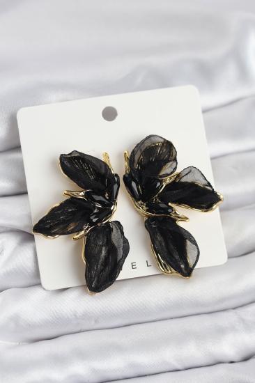 Lotus Model Siyah Renk Tüllü Kadın Küpe