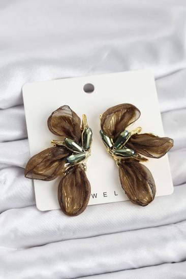 Lotus Model Haki Renk Tüllü Kadın Küpe