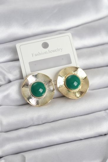 Vintage Model Yeşil Gold Renk Pirinç Kadın Küpe