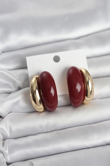 Damla Model Bordo Vintage Gold Renk Kadın Küpe