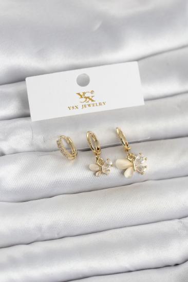 Pirinç Gold Renk Kelebek Model 3’lü Kadın Küpe