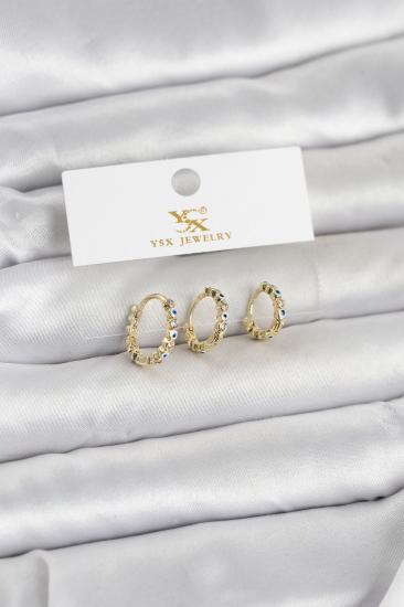Pirinç Gold Renk Nazarlı Model 3’lü Kadın Küpe